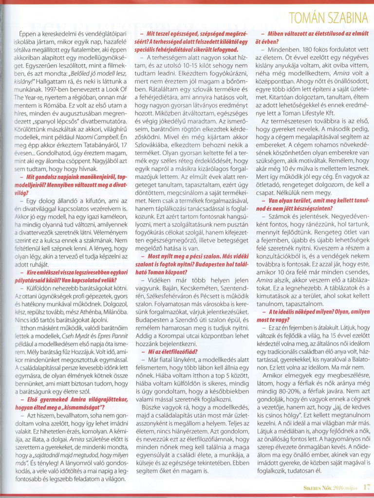 Tomán Szabina Sikeres Nők magazin
